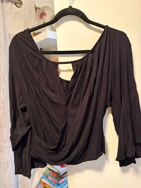 Free People Black Draped Long-Sleeve Tunic Top